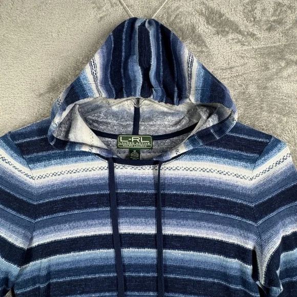 Lauren Ralph Lauren Sweater Women M Hoodie Striped Lightweight Knit Top Vintage - Picture 4 of 10